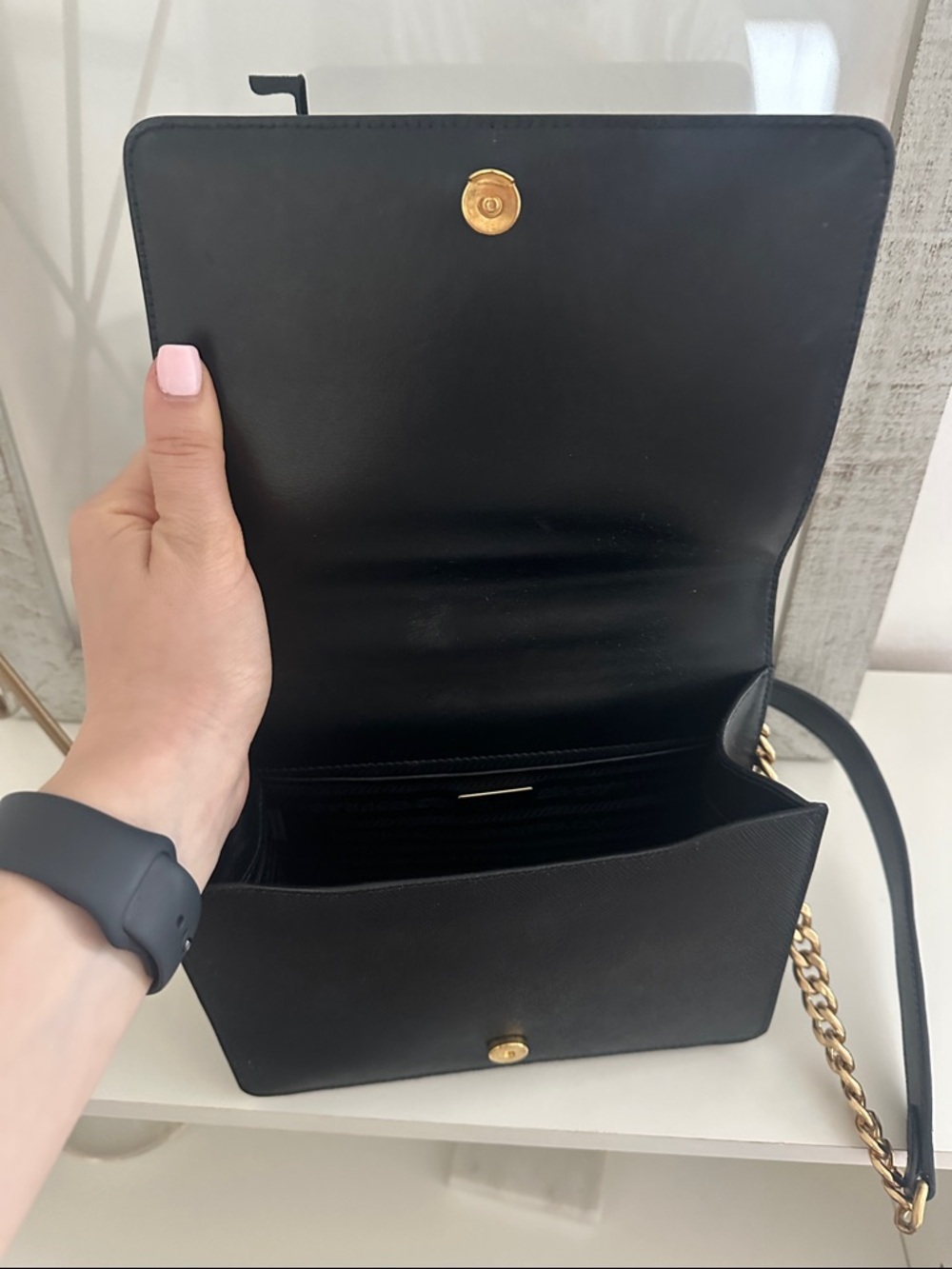 Prada Black Saffiano Crossbody with Gold Chain - Picture 3 of 5